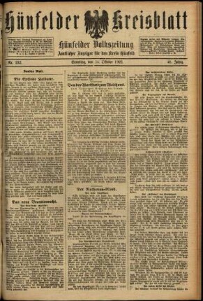 Zweite Ausgabe vom Samstag, den 14. Oktober 1922.