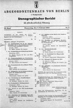 Nr. 3 (63), 5. Februar 1953