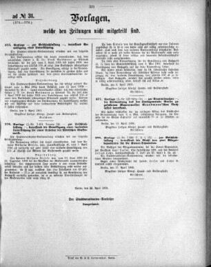 Anlage: ad No.31 (375-378), Vorlagen, welche den Zeitungen nicht mitgeteilt sind
