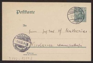 Schreiben an Hermann Muthesius (Postkarte)
