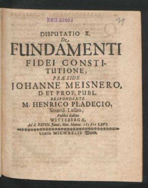 Disputatio X. De Fundamenti Fidei Constitutione