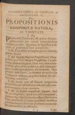 Articulus V. De Propositionis Compositae Natura, ac Varietate.