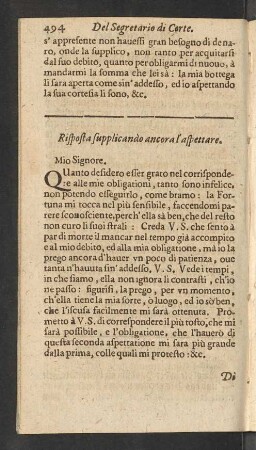 Risposta supplicando ancora l' aspettare.