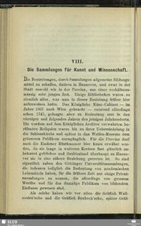 VIII. Die Sammlungen für Kunst und Wissenschaft