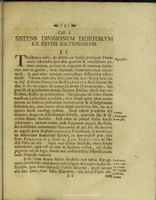 Cap. I. Sistens Divisionem Debitorum Ex Feudis Soluendorum