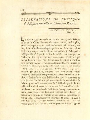 Observations de Physique & d'Histoire naturelle de l'Empereur Kang-hi