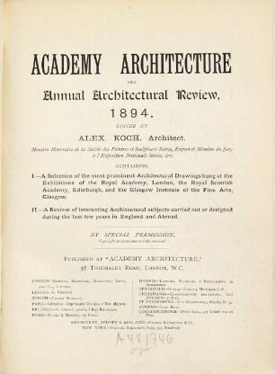 Academy architecture and annual architectural review. 6. 1894