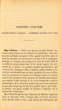 Chapitre cinquième. Monseigneur d'Adran. - Première partie (1770-1790)