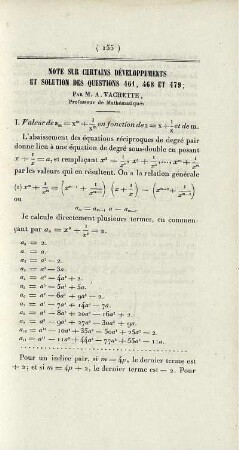 Note sur certains développements et solution des questions 461, 468 et 479.