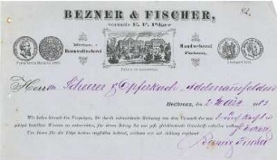 Rechnung der Fa. Bezner & Fischer mit Firmenansicht der Weberei im Lautertal