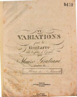 VI variations pour la guitarre sur Les folies d'Espagne : oeuvre 45