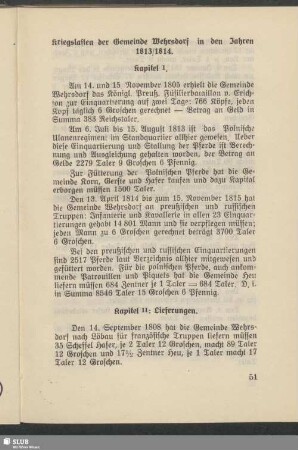Kriegslasten der Gemeinde Wehrsdorf in den Jahren 1813/1814