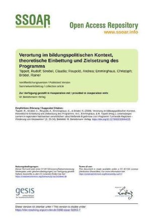 Verortung im bildungspolitischen Kontext, theoretische Einbettung und Zielsetzung des Programms