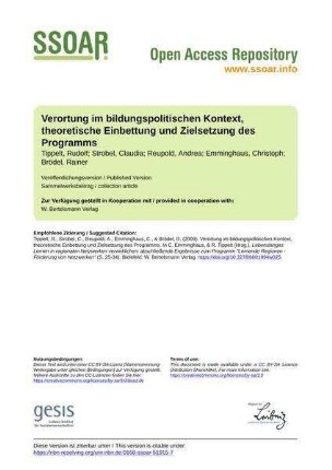 Verortung im bildungspolitischen Kontext, theoretische Einbettung und Zielsetzung des Programms