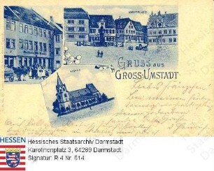 Groß-Umstadt, Marktplatz und Einzelansichten / Kirche, Gasthaus