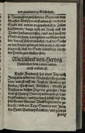 Wie Lübeck von Herzog Heinrichen dem Lewen widerumb eröbert ist.