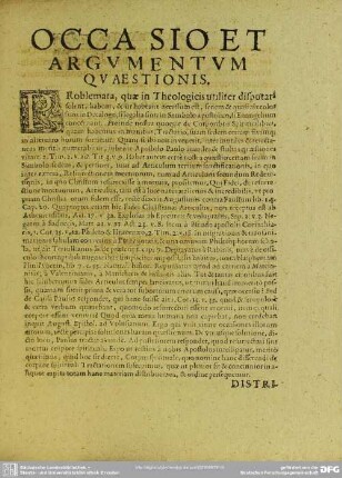 Occasio et Argumentum Quaestionis