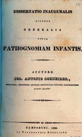 Diss. inaug. sistens generalia circa pathognomiam infantis