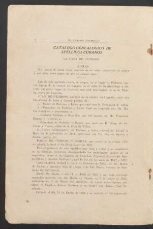 Catálogo genealógico de apellidos cubanos : La casa de Pedroso.