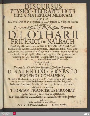 Discursus physico-therapeuticus circa materiam medicam