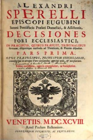 Decisiones fori ecclesiastici, 1