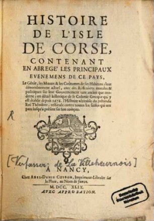 Histoire de l'isle de Corse
