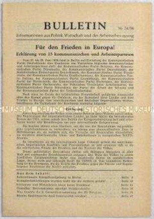 Illegales Informationsblatt der KPD "Bulletin" u.a. zu den Landtagswahlen in Nordrhein-Westfalen am 6. Juli 1958