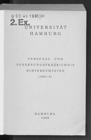 WS 1980/81: Personal- und Vorlesungsverzeichnis // Hamburgische Universität