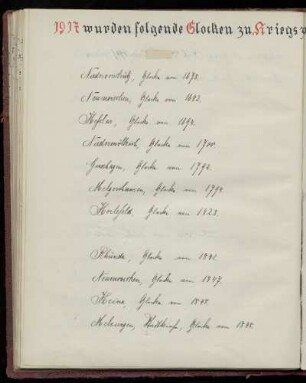 1917 wurden folgende Glocken zu Kriegszwecken eingeschmolzen