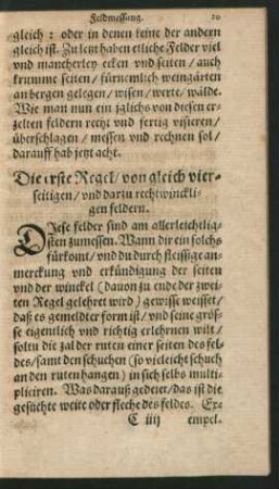 Die erste Regel/ von gleich vierseitigen/ und darzu rechtwinckligen feldern.