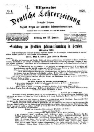 Einladung zur Deutschen Lehrerversammlung in Breslau am 31. Mai, 1. und 2. Juni 1898 in Breslau : (Pfingsten 1898)
