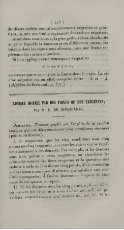 Conique donnée par des points ou des tangentes.