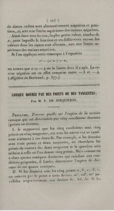 Conique donnée par des points ou des tangentes.