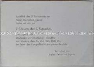 Einladung zur Eröffnung der Fotoschau im Rahmen des IX. Parlaments der FDJ