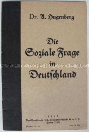 Broschüre mit einer Abhandlung von Hugenberg über die soziale Frage