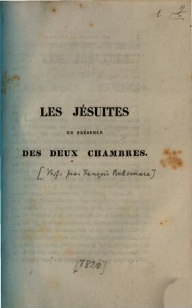 Les Jésuites en présence des deux chambres