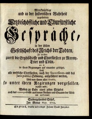 Siebenzehendes Stück, Im Monat Majo 1753.