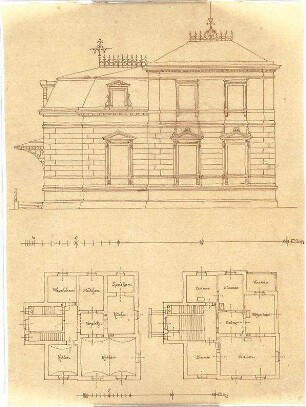 Zocher, Ernst; Architektonische Entwürfe - Grundrisse, Aufriss
