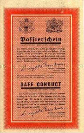 Anglo-amerikanisches Abwurf-Flugblatt mit Passierschein (Safe conduct) und den Grundsätzen des Kriegsgefangenenrechts