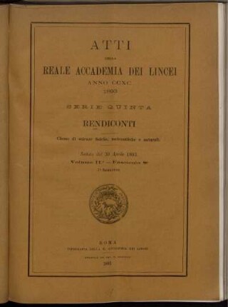 Seduta del 30 Aprile 1893. Volume II. - Fascicolo 8.