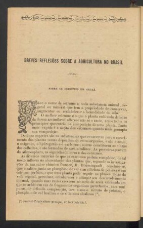 Breves reflexões sobre a agricultura no Brasil : Sobre os estrumes em geral.