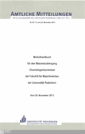 Modulhandbuch für den Masterstudiengang "Chemieingenieurwesen" der Fakultät für Maschinenbau der Universität Paderborn : vom 29. November 2013