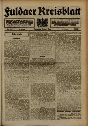 Erste Ausgabe vom Samstag, den 06. Juni 1914.