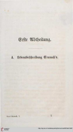 A: Lebensbeschreibung Cranach's