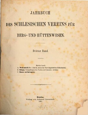 Jahrbuch des Schlesischen Vereins für Berg- und Hüttenwesen Breslau. 3, 3. 1861