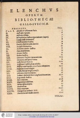 ELENCHVS OPERVM BIBLIOTHECAE GALLOSVECICAE.
