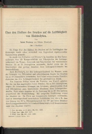Über den Einfluss des Druckes auf die Leitfähigkeit von Elektrolyten.