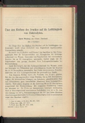 Über den Einfluss des Druckes auf die Leitfähigkeit von Elektrolyten.