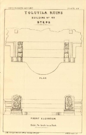 Plate KK. Toluvila ruins. Building No. 49. Steps. Plan. Front elevation.