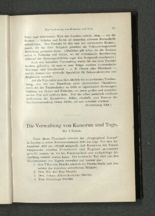 Die Verwaltung von Kamerun und Togo.